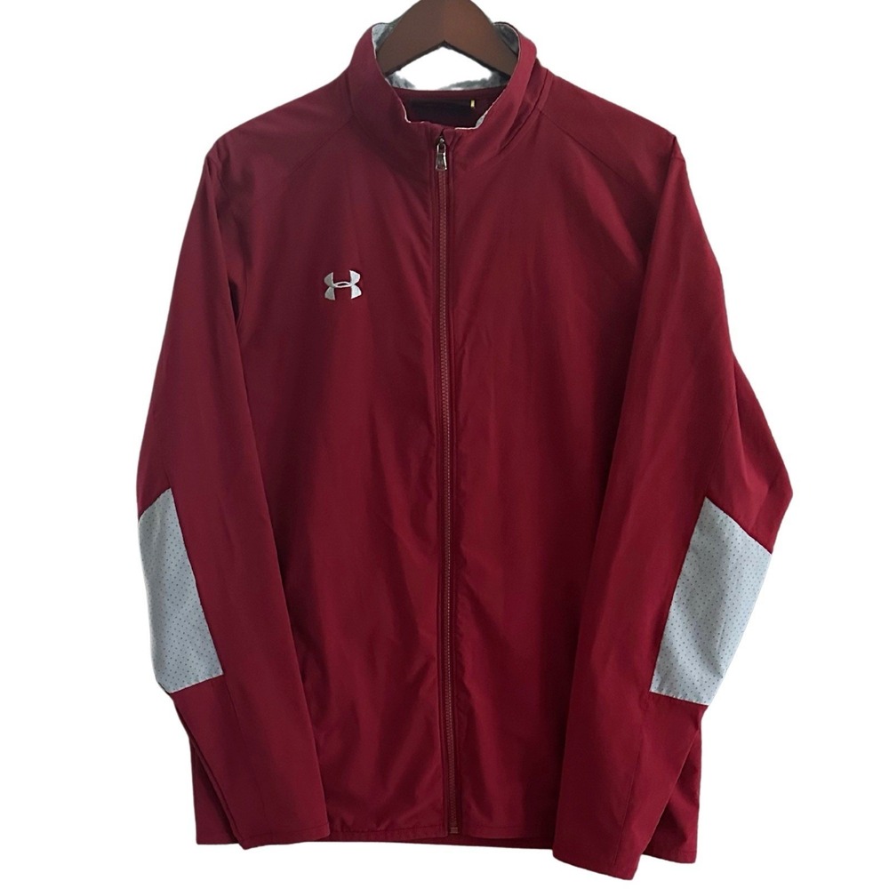Under Armour Windbreaker Jacket Mens Large Red HeatGear Full Zip Perforated Vent